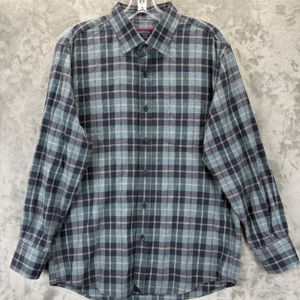 UNTUCKit Mens Medium Slim Fit Plaid Button Down Shirt Blue Grey 100% Cotton